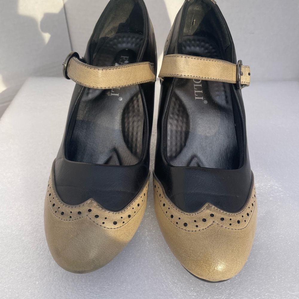 Rasolli Black and Gold Two-Tone Mary Jane Flats